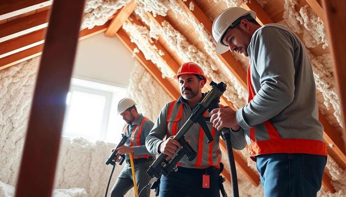 Spray foam removal near Chichester by professionals removing insulation with safety equipment.