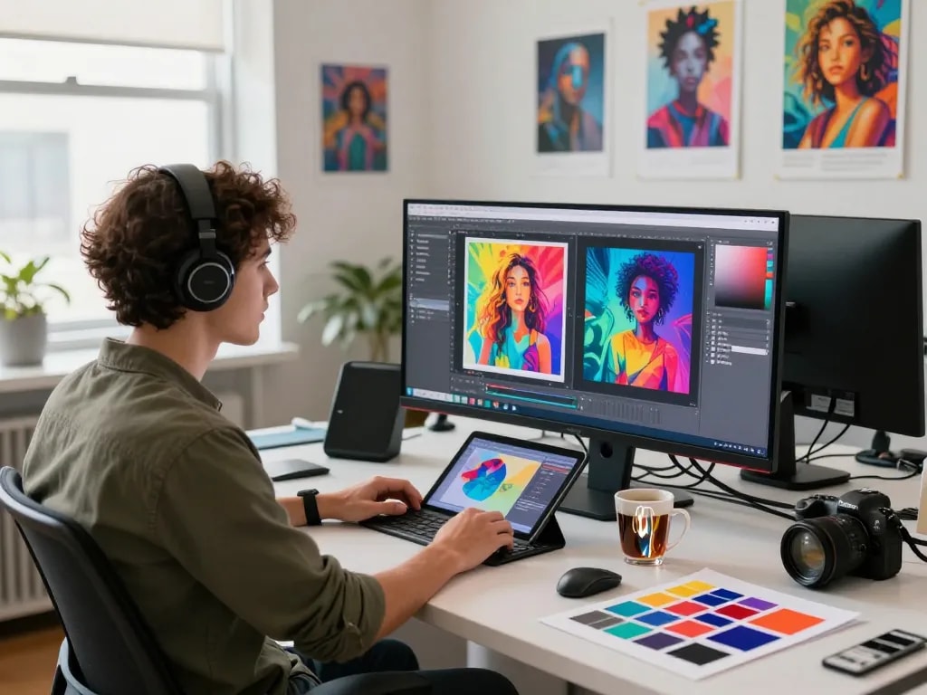 Transform any image using image to prompt ai in a modern creative workspace.