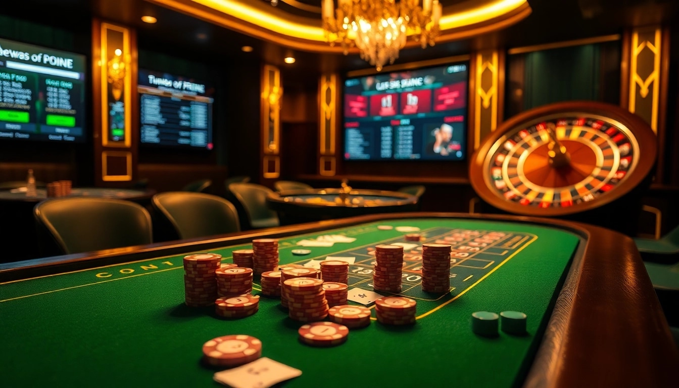 S8 platform showcases an exciting poker table filled with chips and cards in a luxurious casino setting.