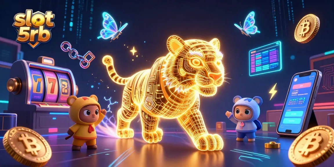 Spin the reels with slot 5rb in a vibrant digital casino featuring neon energy and crypto elements.