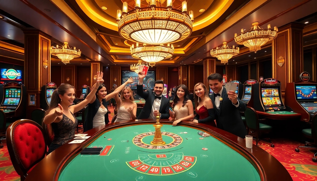 Exciting gameplay at go 88 club with vibrant casino tables and joyful players celebrating wins.