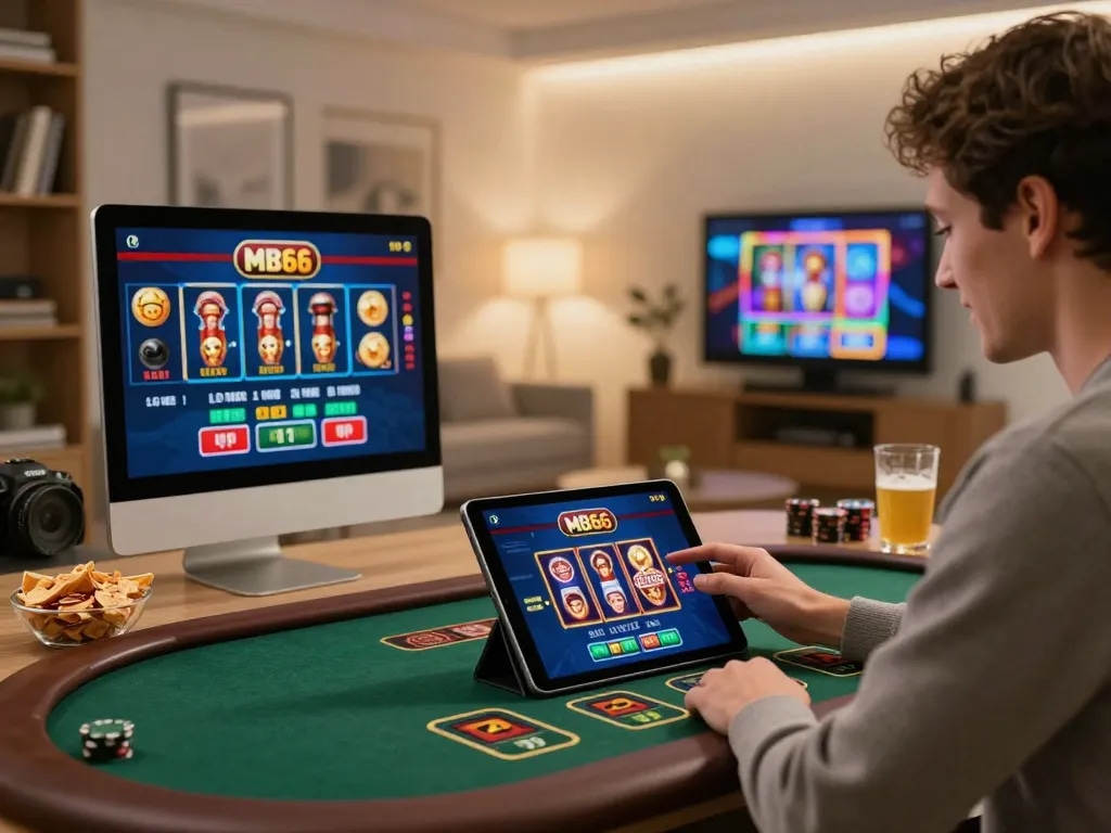 Engaging with the MB66 app for online gambling, showcasing user-friendly interface and home setup.