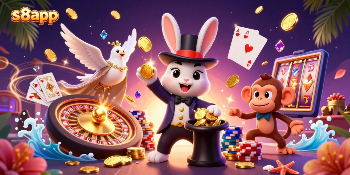 Experience casino excitement with s8app's winning poker chips, sparkling gems, and enchanting characters.