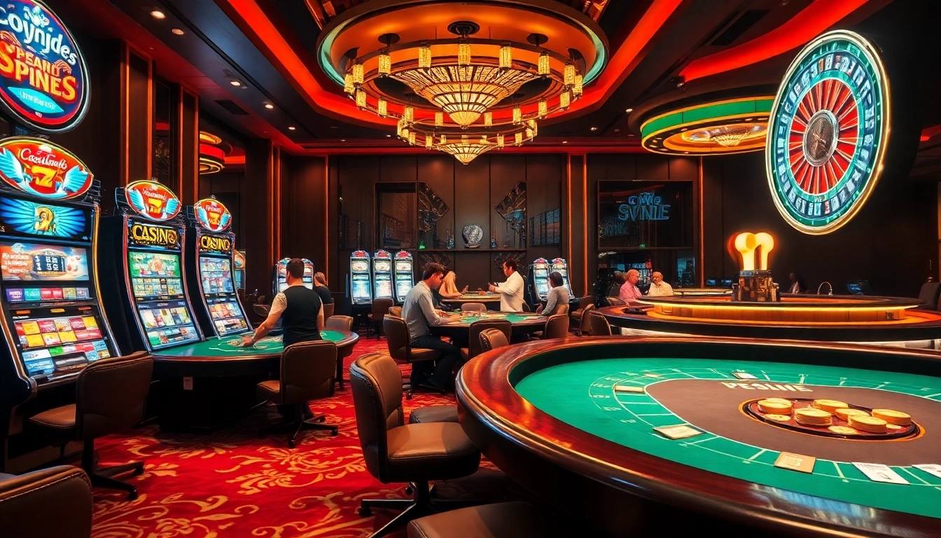 Exciting gambling action at Página inicial 999E with casino tables, roulette wheel, and slot machines.