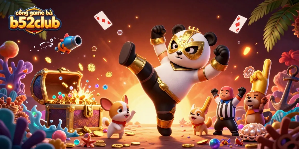 Engage with cổng game bài b52club's thrilling environment filled with animated characters and vibrant game elements.