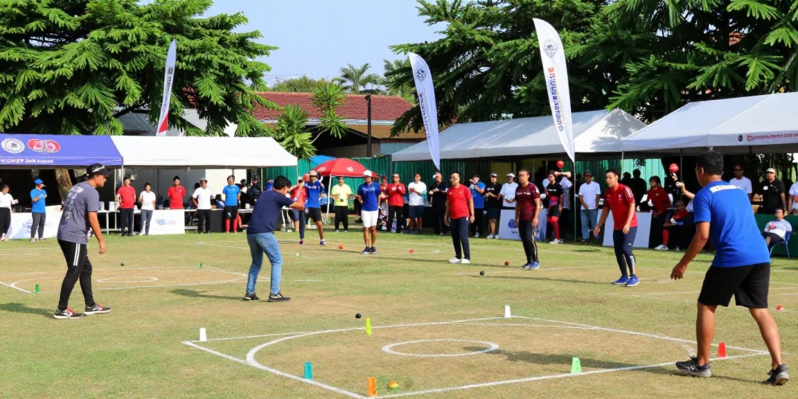 Petanque players in action at FOPI Kota Palopo event showcasing community spirit and competition.