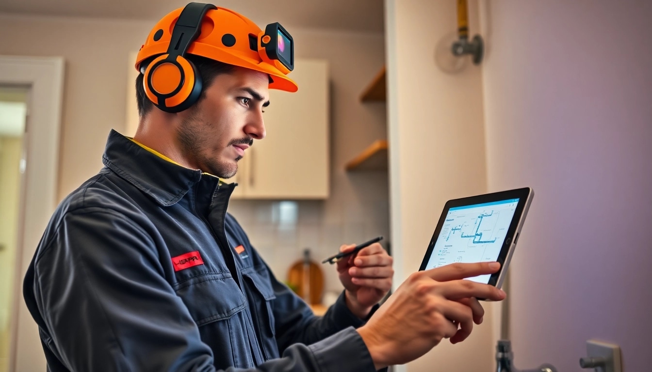 Leak detection technician using advanced equipment for precise power flush assessments in a domestic property.