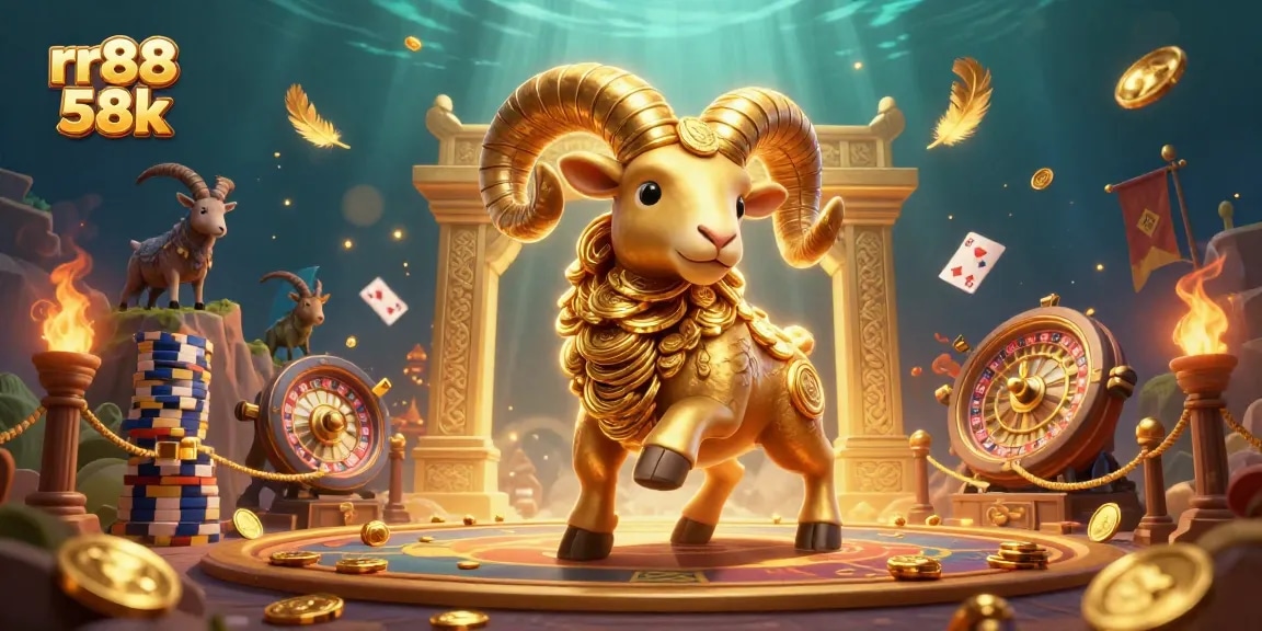Experience thrilling gameplay at rr88 58k with golden ram charging through a vibrant online casino.