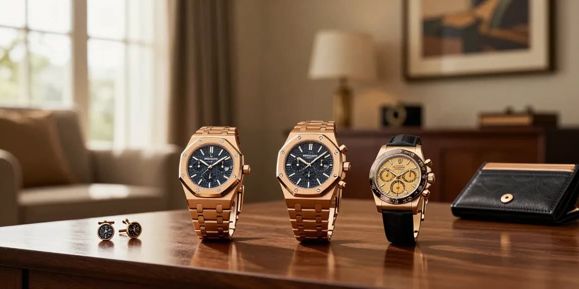 Stunning collection of super clone watches on a luxurious wooden table, showcasing elegance and sophistication.