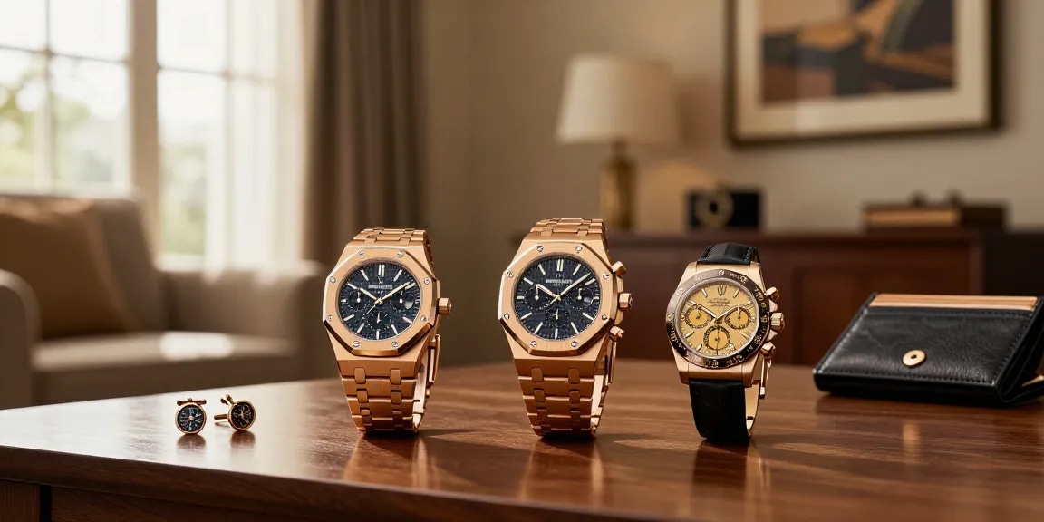 Stunning collection of super clone watches on a luxurious wooden table, showcasing elegance and sophistication.