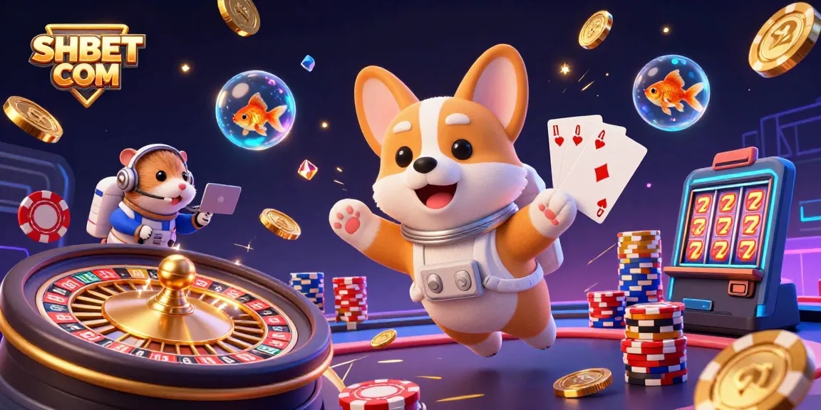 Experience thrilling gaming at SHBET COM with a vibrant 3D casino scene featuring adventurous characters.