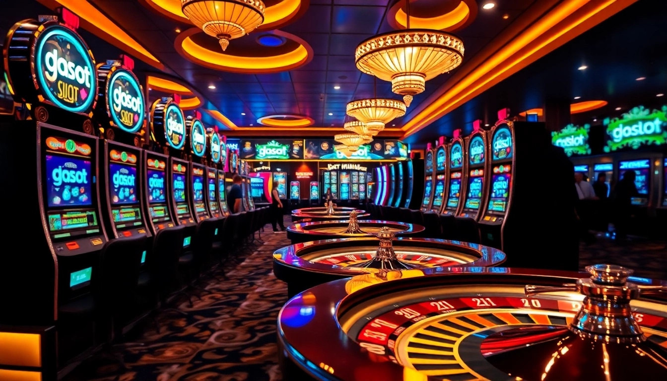 Players enjoying the doaslot slot machines in a vibrant casino atmosphere.