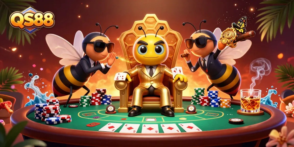 Chơi game hấp dẫn tại QS88 với một bầy ong và các biểu tượng cờ bạc huyền bí.
