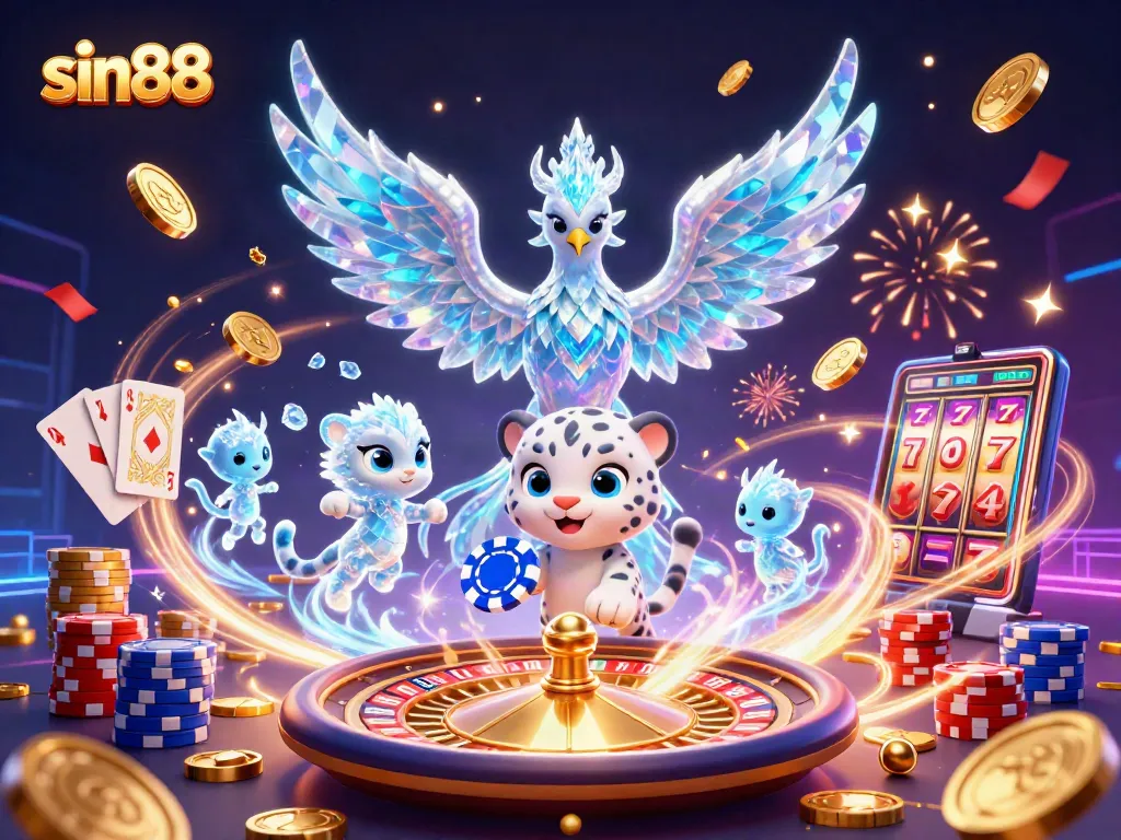 Win big with sin88 while enjoying thrilling games in this vibrant 3D casino scene.