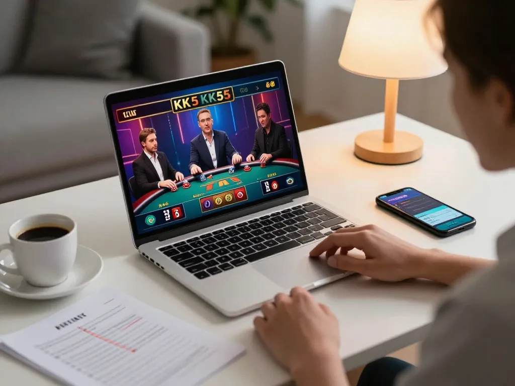 Playing the KK55 game in a cozy home setting with laptop and betting strategy notes