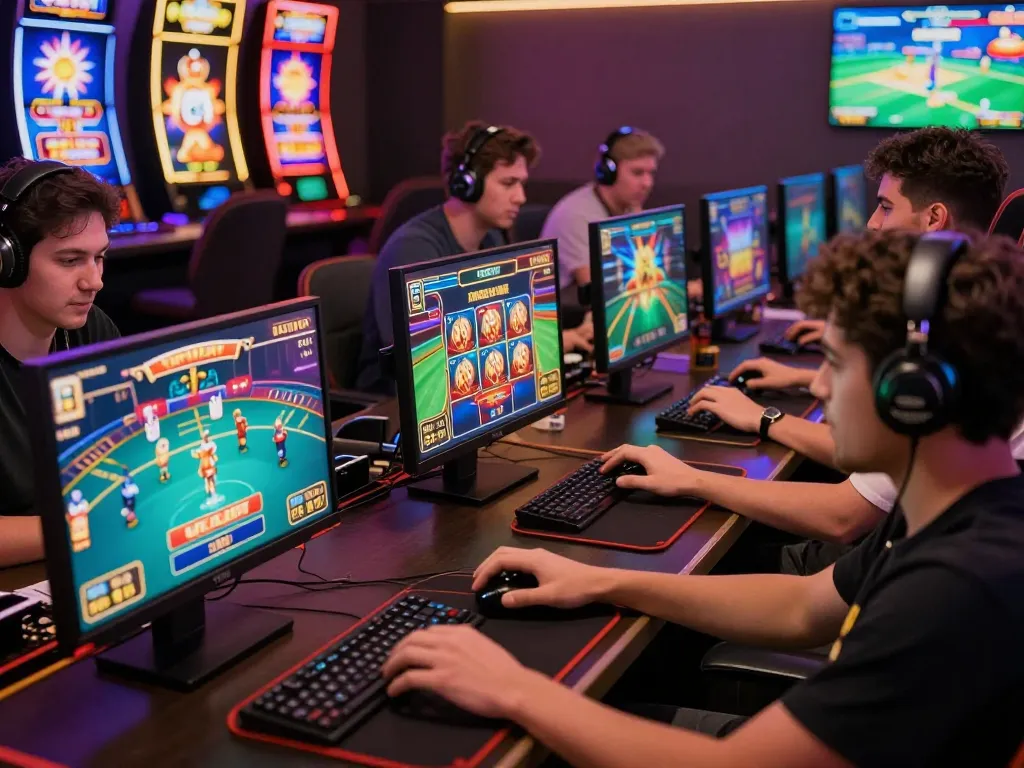 Sunwin online gaming players excitedly engaging with diverse casino games in a vibrant environment.