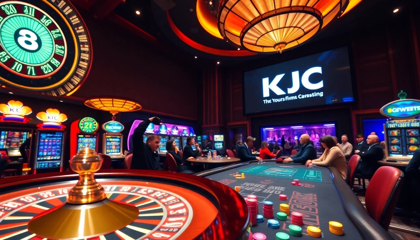 Experience thrilling gambling with KJC at this vibrant casino scene filled with action and excitement.