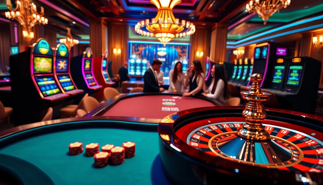 Players enjoying a vibrant KP88 casino experience with roulette and card games.