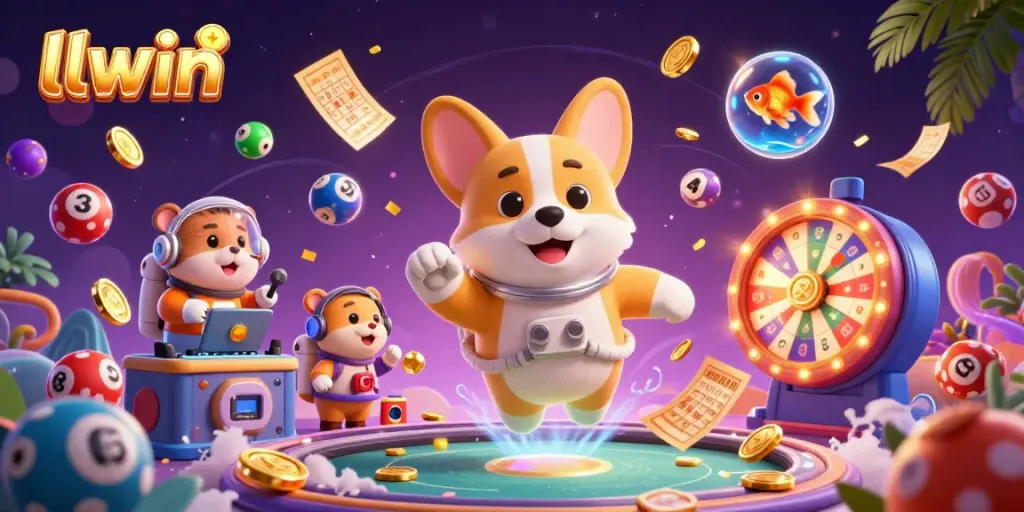 Experience thrilling casino action with llwin in this dynamic 3D scene featuring cartoon characters and vibrant game elements.