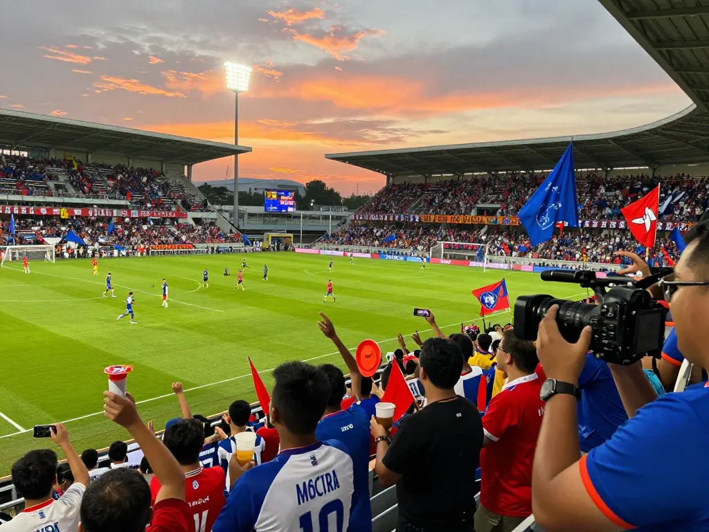 Fans cheering during Trực Tiếp Bóng Đá match at a packed stadium.