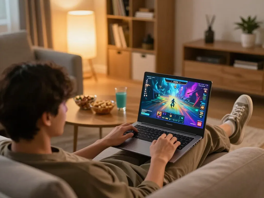 Engaging in NOHU 90 gameplay from a cozy home setting, showcasing a vibrant online casino experience