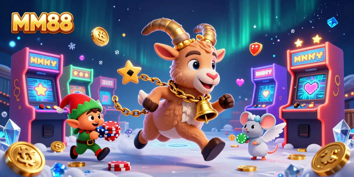 Play exciting casino games with MM88 in a festive, vibrant illustration featuring unique characters and gaming elements.