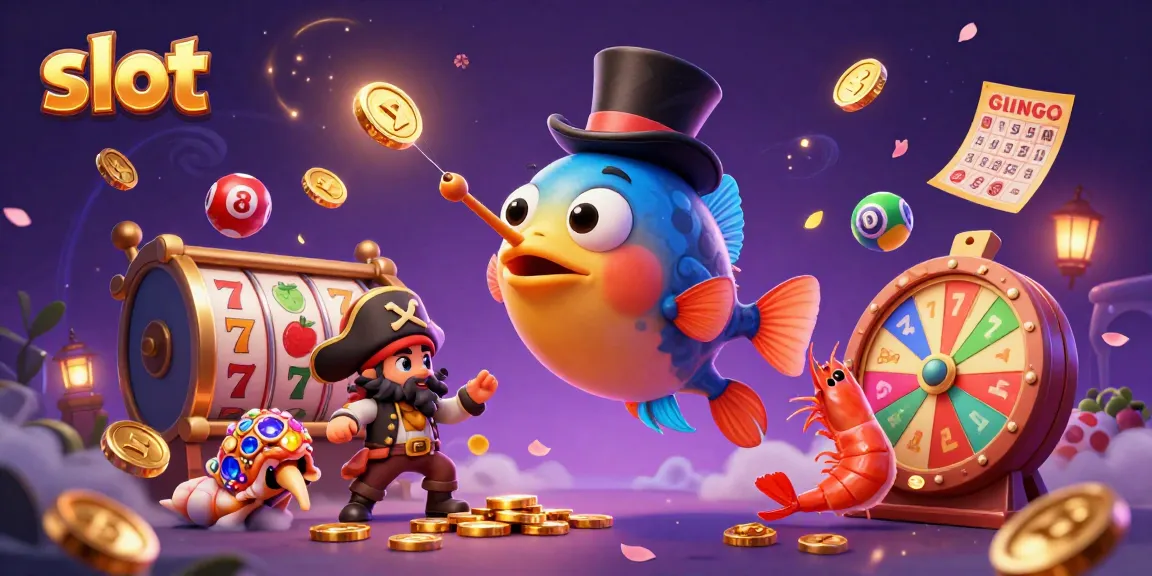 Experience slot excitement with a cartoon anglerfish luring golden coins amidst vibrant game elements.
