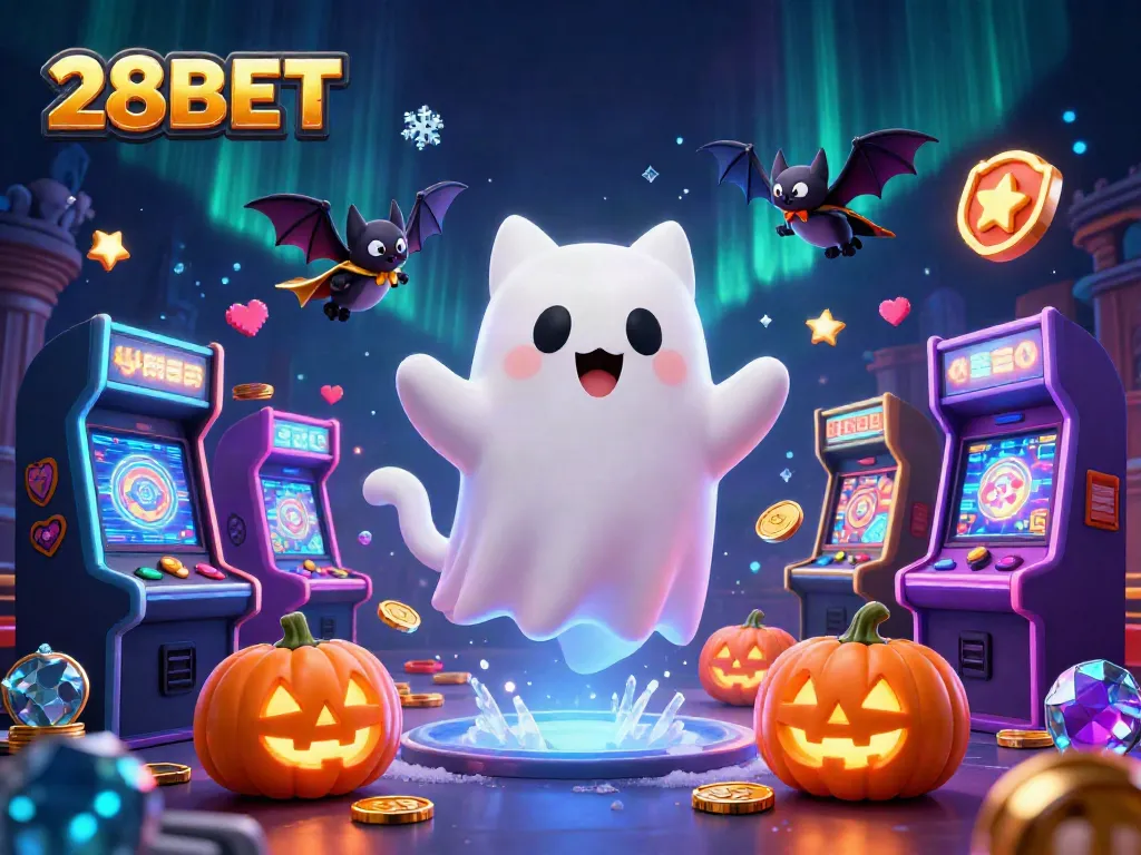 Engage in thrilling gaming adventures with 28BET in this vibrant haunted casino scene.