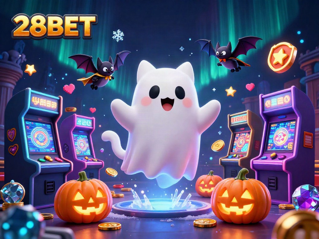 Engage in thrilling gaming adventures with 28BET in this vibrant haunted casino scene.