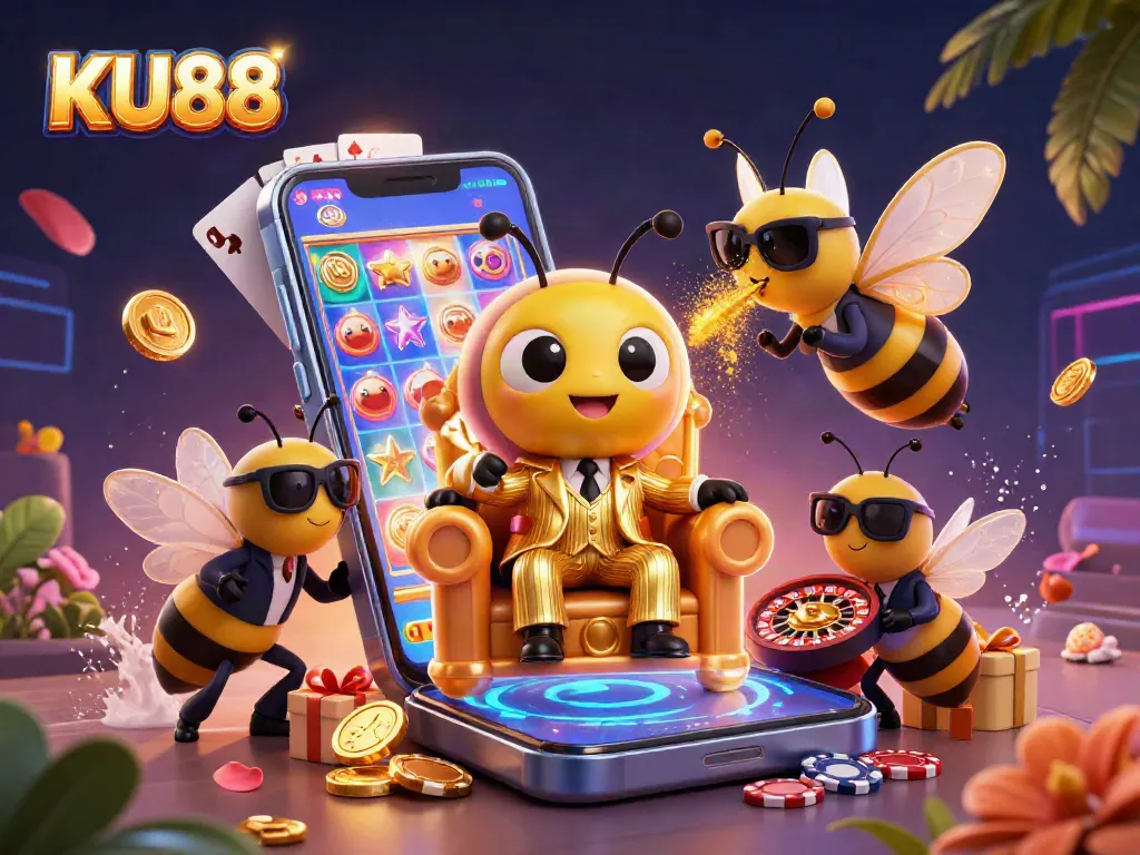 Experience excitement at KU88 with colorful slots, spinning reels, and a vibrant gaming atmosphere.