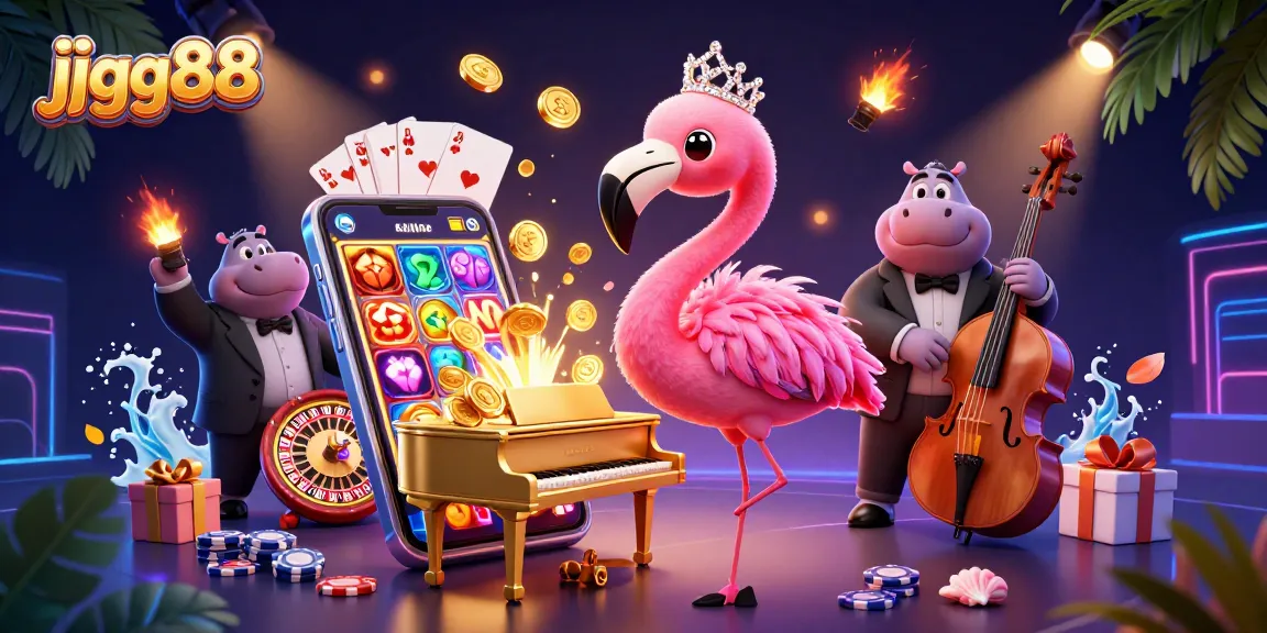 Experience thrilling gameplay with jjgg88's vibrant casino illustration showcasing dynamic characters and exciting gaming elements.