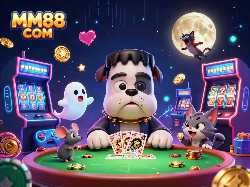 Engage with MM88 COM at a vibrant casino table featuring unique 3D characters.