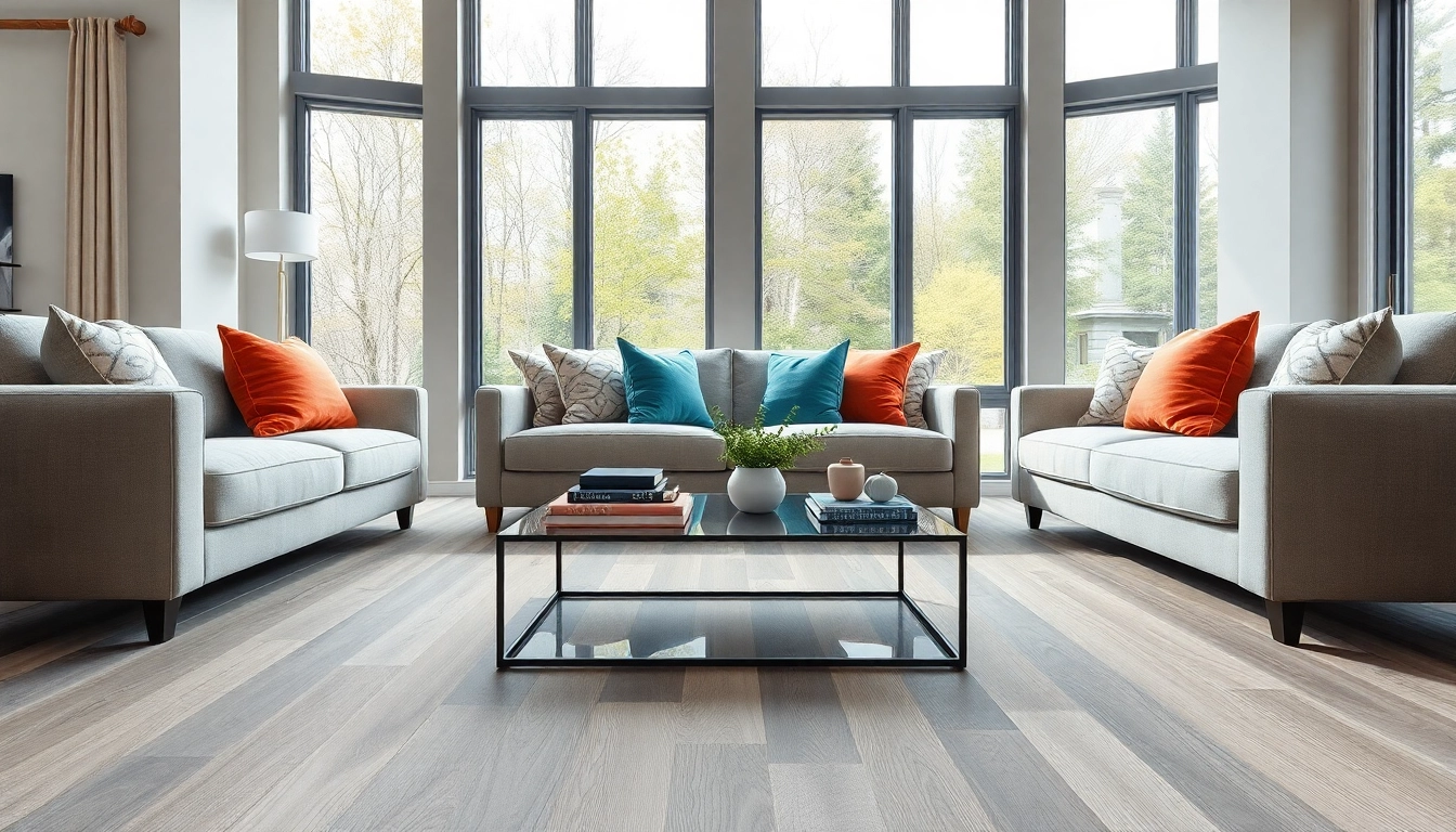 Stylish grey oak LVP flooring enhancing a chic Chicago living room design.