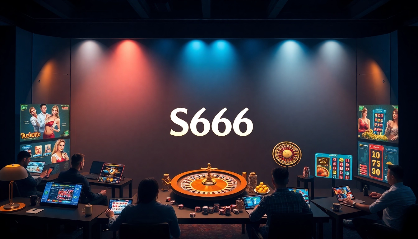S666.nyc - Modern online gambling platform with diverse players engaging in digital games like poker and roulette.