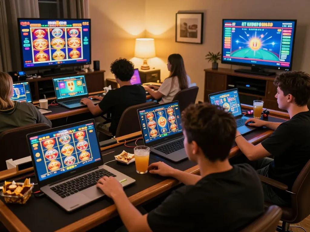 Players enjoying online gaming at mn88 with vibrant interfaces and a cozy atmosphere