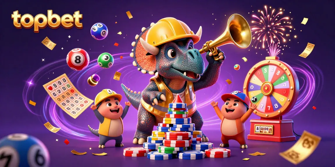 Players enjoying a festive casino atmosphere with topbet-themed celebration in a colorful illustration.