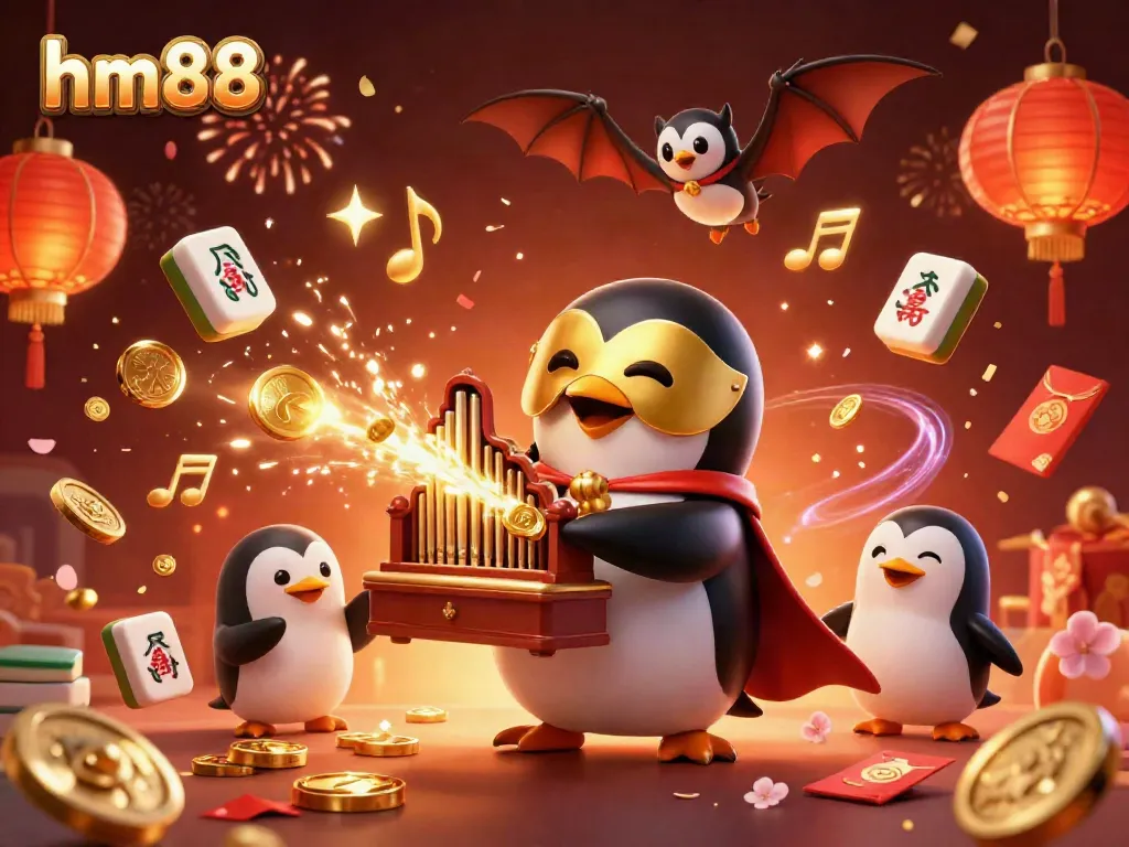 Celebrate big wins at hm88 with vibrant golden coins and festive decorations in a dynamic online casino atmosphere.