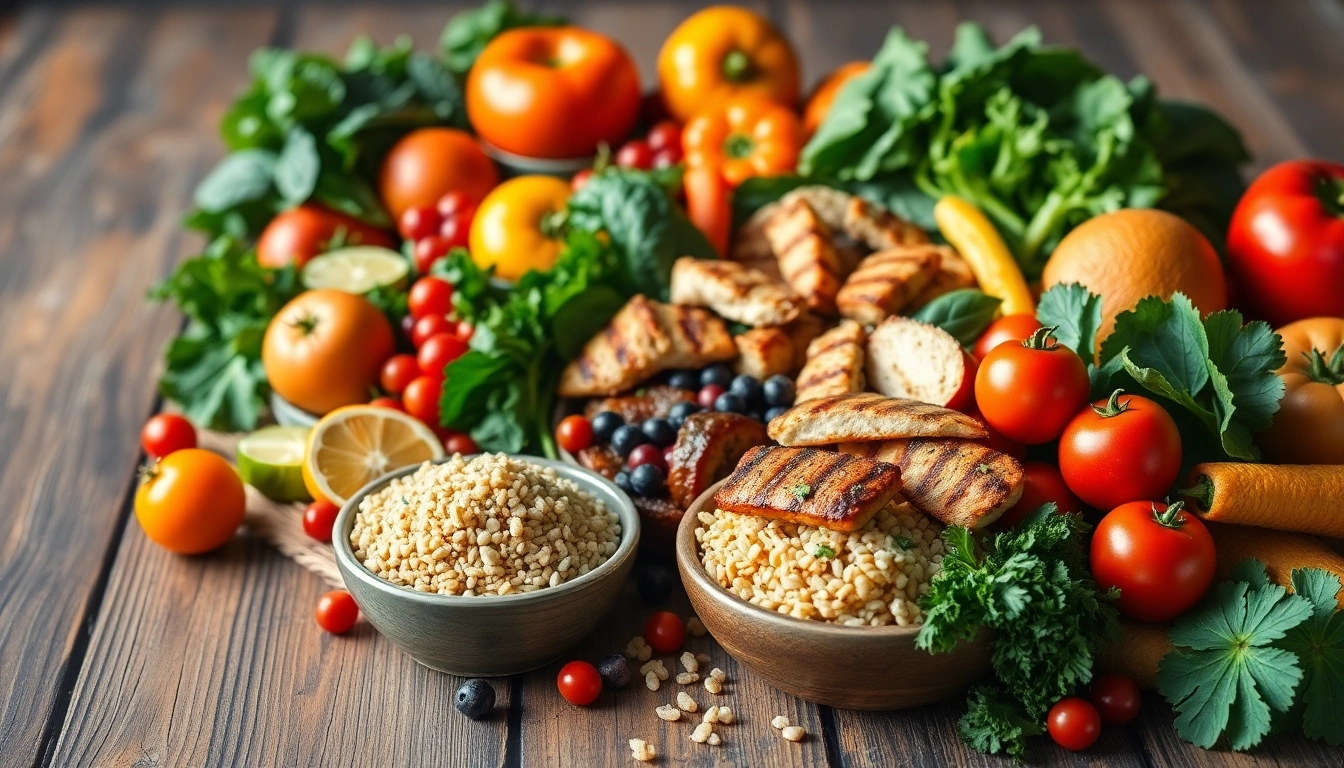 Delicious Healthy Food spread including fresh fruits and vegetables