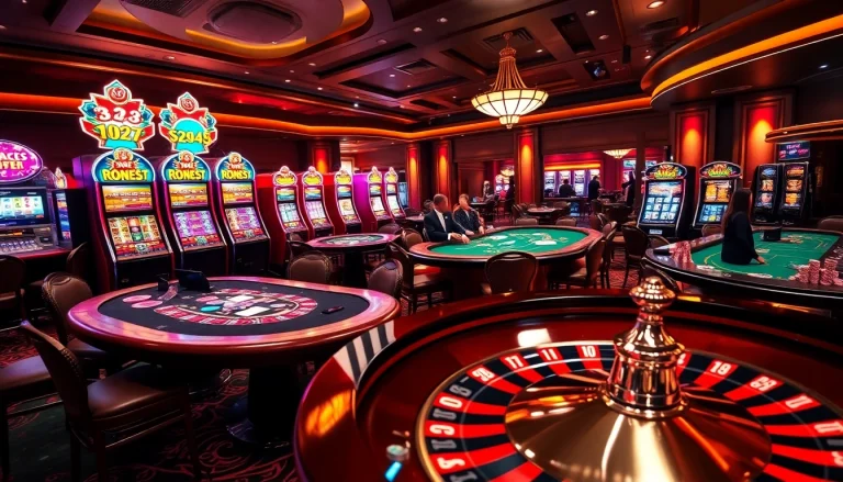 Exciting gaming action at an upscale casino, showcasing the 188bet link with players at blackjack and lively slot machines.