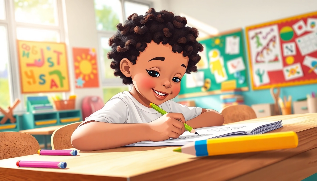 Child joyfully drawing with an easy grip pencil designed for comfort and control.