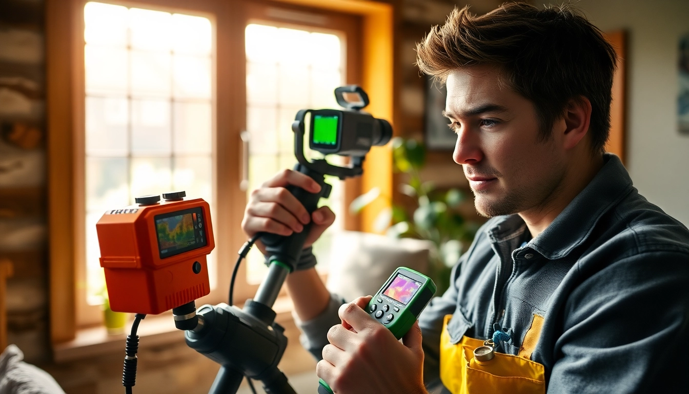 Skilled technician performing Leak Detection Cornwall services with advanced equipment in a cozy home.