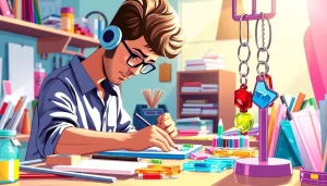 Acrylic keychain maker creating vibrant, custom keychains with focus on craftsmanship and creativity.