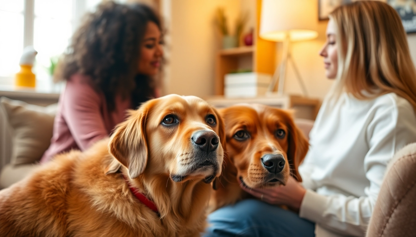 Clinical Psychologist Sydney engaging with a client in a comforting therapy session alongside a therapy dog.