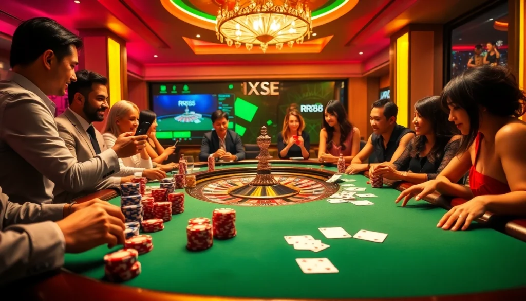 Exciting gameplay at https://rr88csn.com/ featuring poker chips and roulette wheel in a luxurious casino setting.