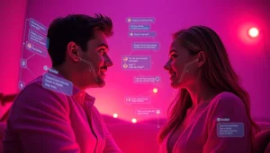 Engaging AI sexchat avatars in an intimate chat room, showcasing realistic interaction and technology.