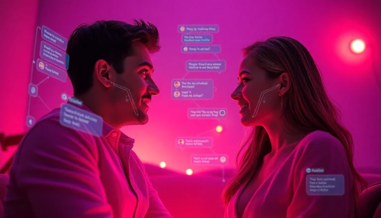Engaging AI sexchat avatars in an intimate chat room, showcasing realistic interaction and technology.