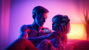 AI sex chat interface featuring a user and a lifelike virtual character in an engaging conversation.