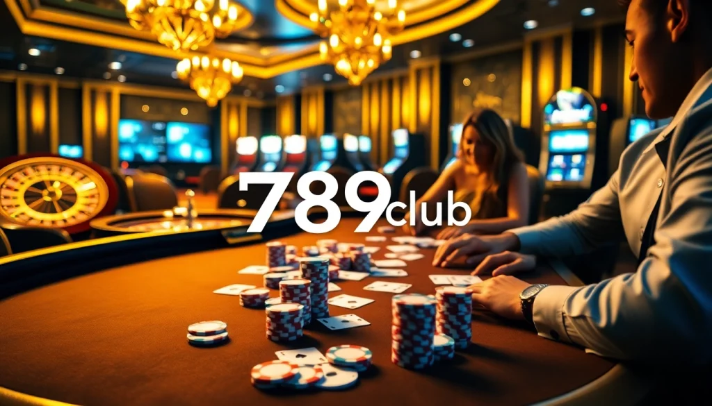 Exciting gaming scene at 789club featuring high-stakes poker and luxury casino elements.