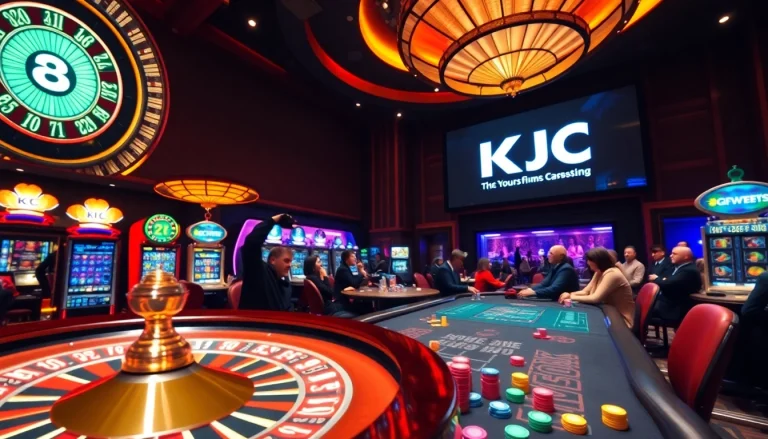 Experience thrilling gambling with KJC at this vibrant casino scene filled with action and excitement.