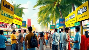 Lanka Ad vibrant marketplace showcasing diverse individuals trading and connecting.